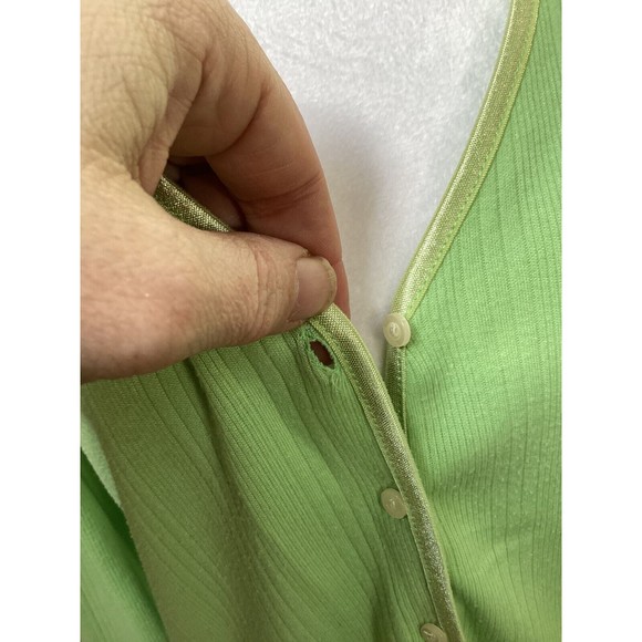 Vintage Weekend Traffic Sz L Green V-Neck Button-Front Long Sleeve Cardigan Top - Picture 8 of 9